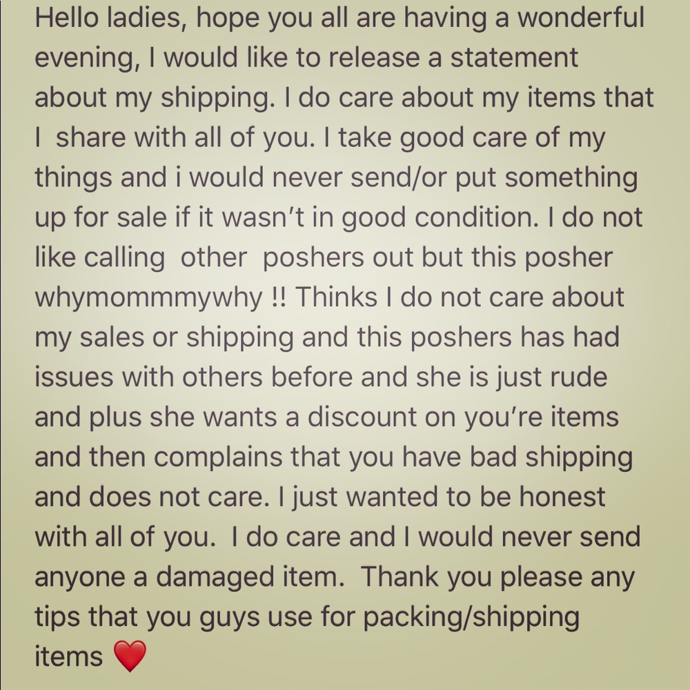 Note for other poshers